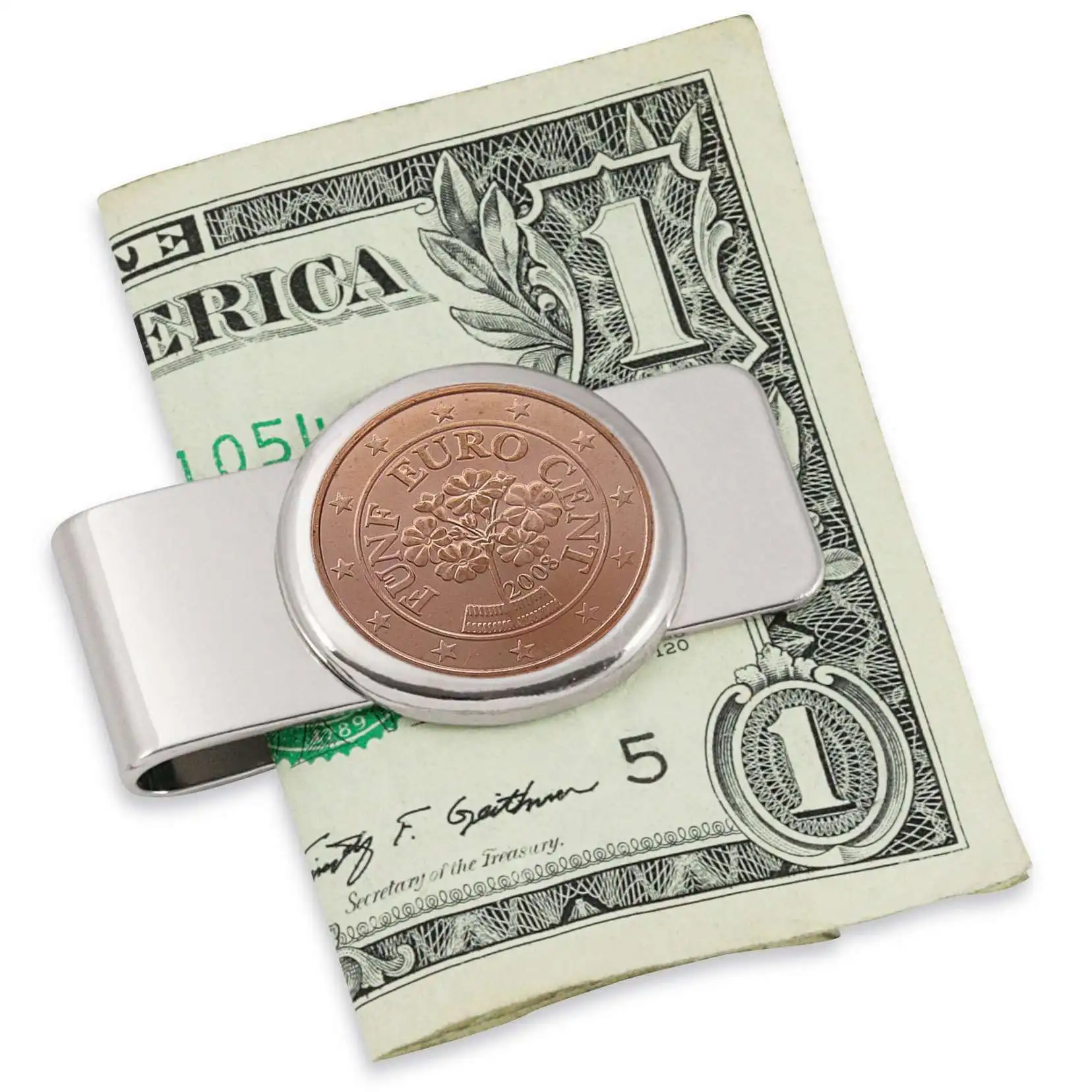 Promotion Fashion Business Stainless Steel Simple Silver Dollar Cash Clamp Pocket ID Card Holder Wallet Round Metal Money Clip