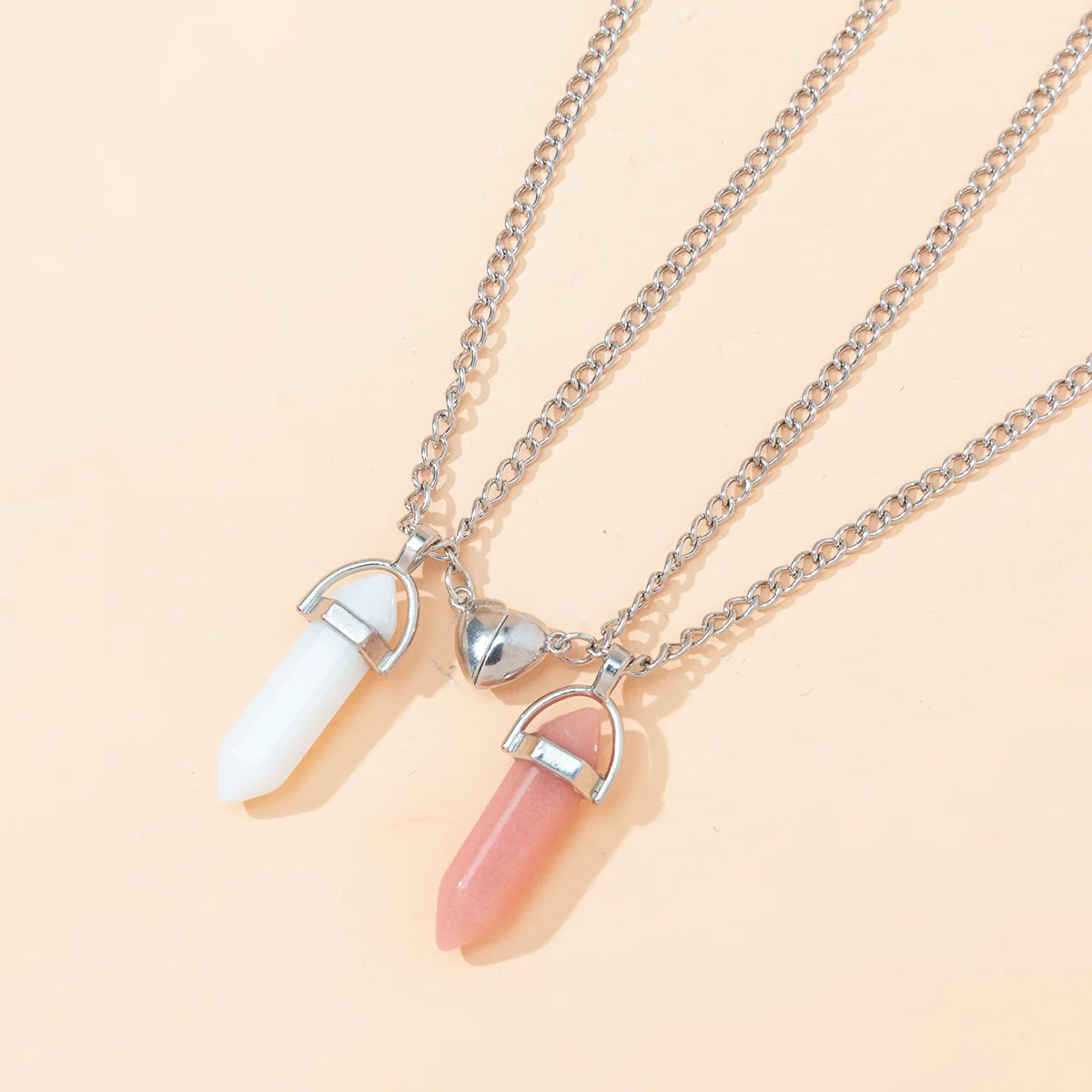 DAIHE 2024 New Hexagram Natural Stone Quartz Pendant Love Couple Magnetic Necklace
