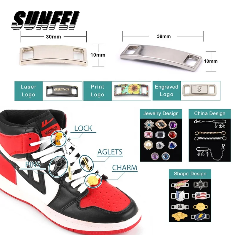 sunfei custom silver Shoe Buckle Removable Shoelace Charms Shoelace Decorative Clip Bling Glitter Bow shoelace buckle Metal Tag