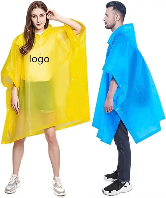 Multifunction Outdoor Custom Logo Unisex Long Adult PEVA Rain Poncho with drawstring
