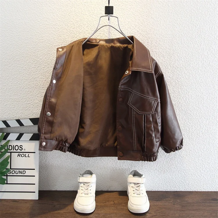 2024 Fashion Spring Autumn Kids Outwear Coat Pu Leather Casual Baby Boy Jacket