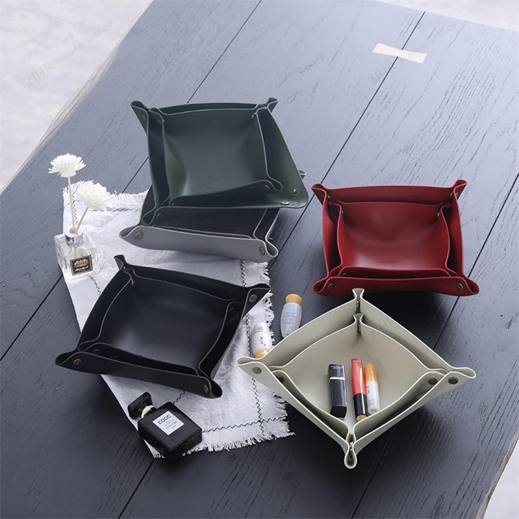Valet Tray Home Jewelry Storage Basket Box Tray For Key Coin Foldable Leather  Change Phone Wallet