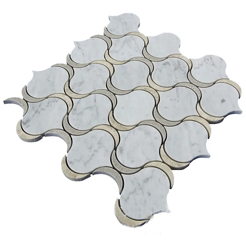 Arabesque White blue waterjet Marble Mosaic tile parquet Art Wall flooring Tiles Customized  marble tiles for wall floors veneer