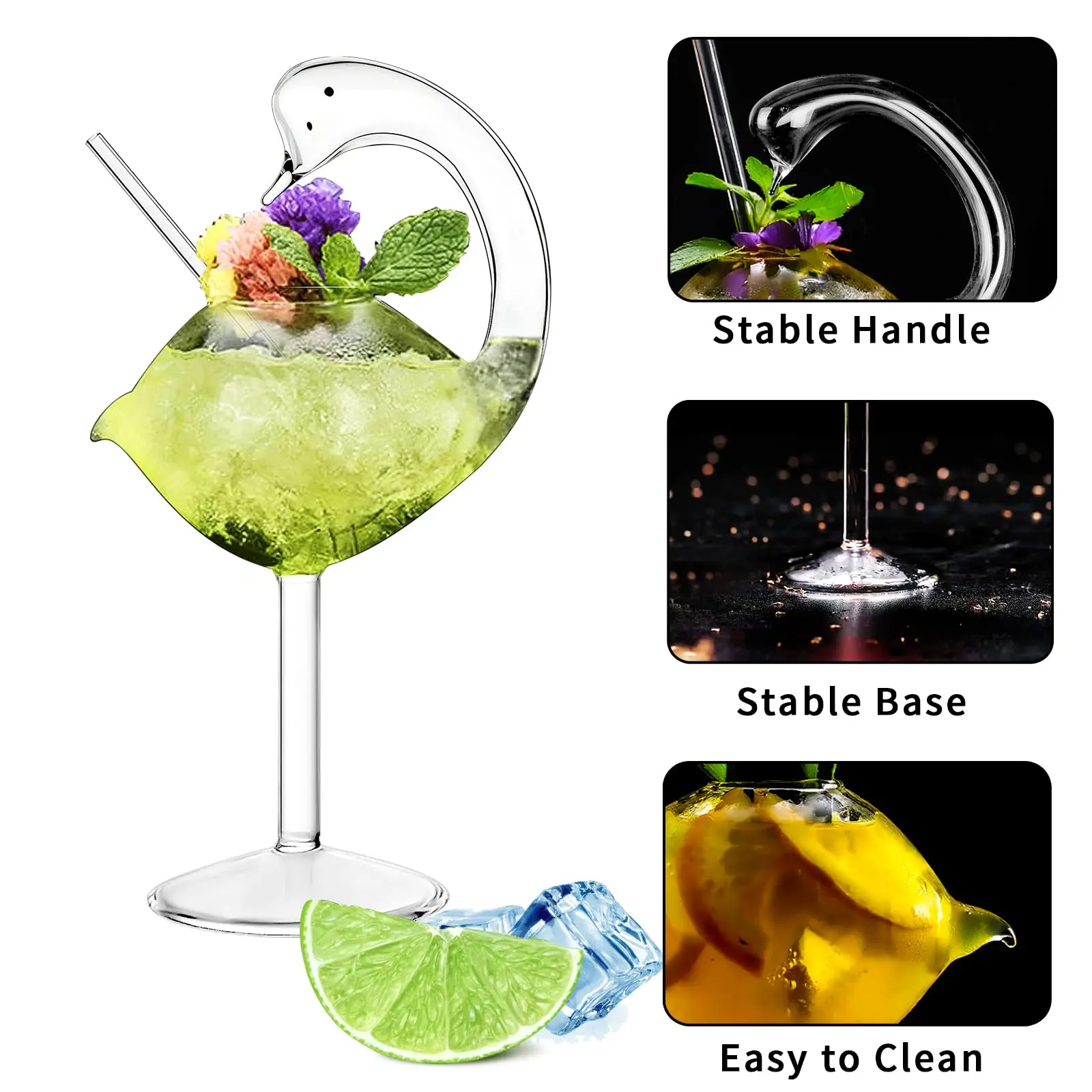Customization Creative Animal Elegant Swan 6oz Transparent Lead-Free Glass Hand-Blown Tall Cocktail Glass With Straw