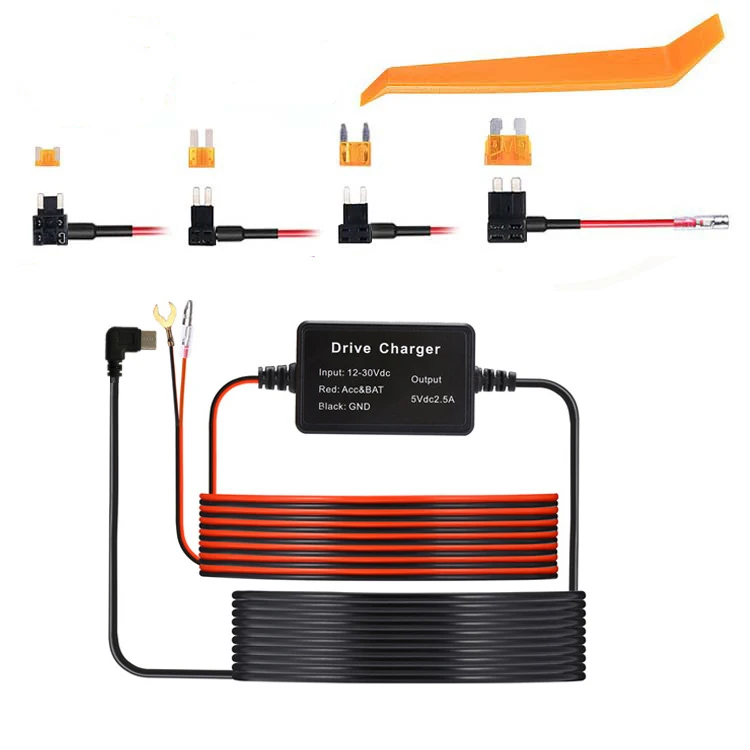 USB C Dash Cam Hardwire Kit 12V-30V to 5V 2.5A Dash Camera Charger Power Supply with 4pcs 16amg Car Fuse Tape 5B Blade Fuse