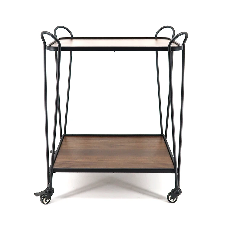 2 Tier Movable Kitchen serving bar cart trolley wood with 4 wheels
