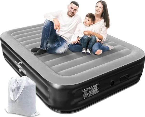 New Self Inflatable Adjustable Portable Air Mattress with Built-in Pump, Flocked Top Layer for Home & Camping Travel