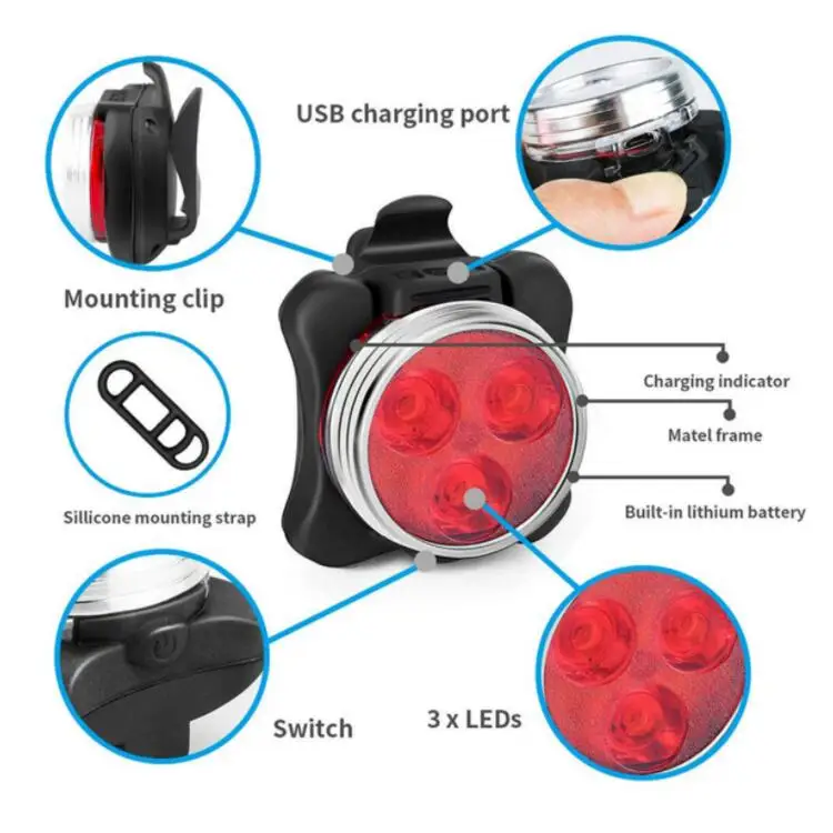 Необходимый для велосипеда водонепроницаемый ночной велосипедный предупреждающий задний фонарь комплект велосипедных фонарей с зарядкой от USB передний задний велосипедный фонарь