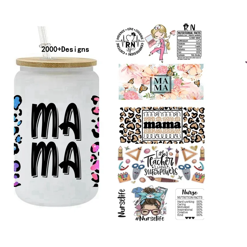 Various Styles  MAMA 3D UV DTF Cup Wrap Transfers Stickers Teacher Nurse Affirmation UV Cup wraps For 16OZ Cup Use