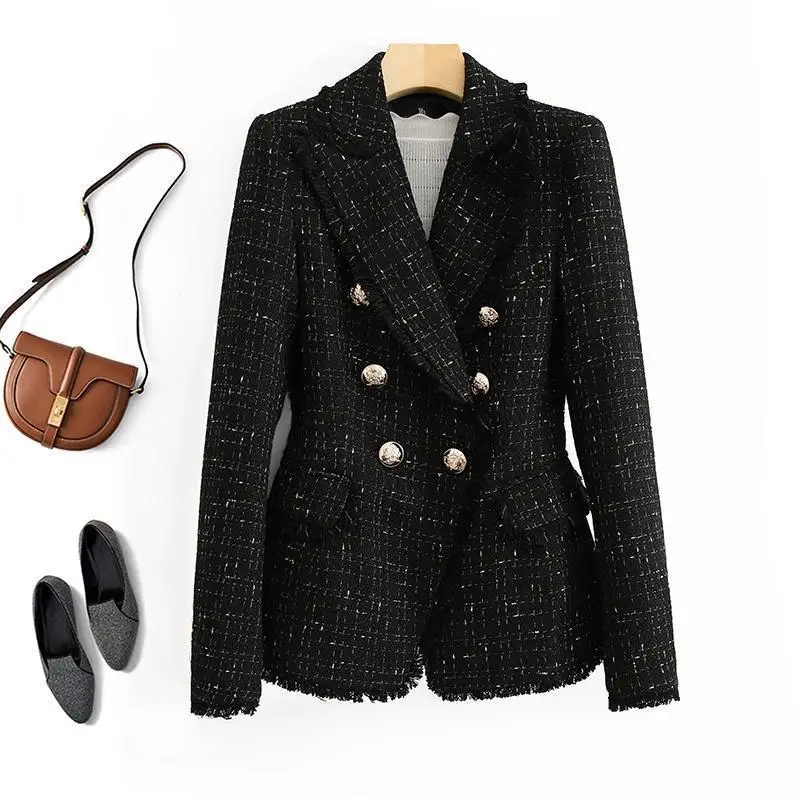 New Trend Women Blazer Suit Wide Collar  Breasted Raw Edge Double Pocket Blazer Women Casual Blazers Ladies Women