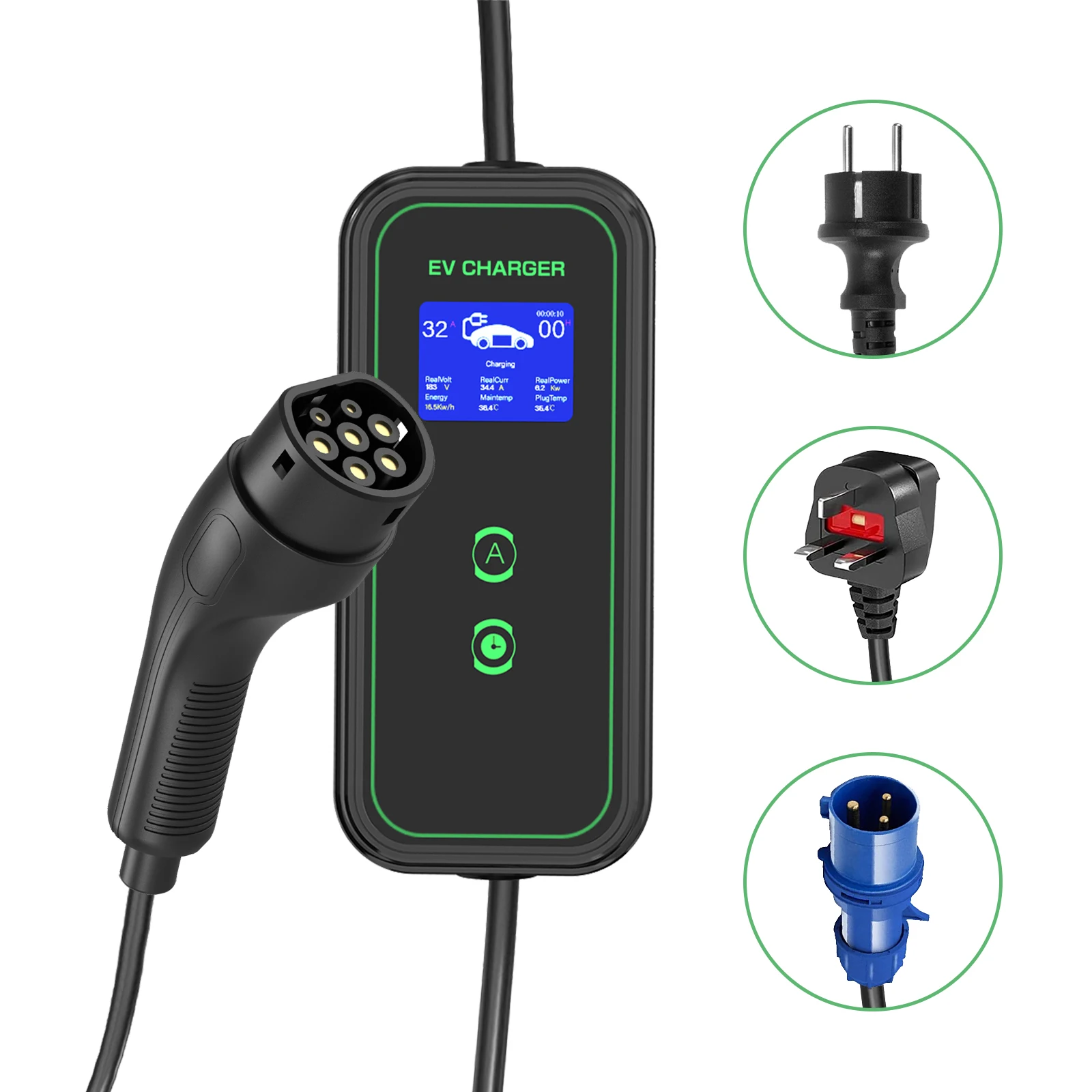 Portable smart evse single phase 3.5KW 7KW 9.6KW  mobile fast level EV charging cable electric car  EV charger gun