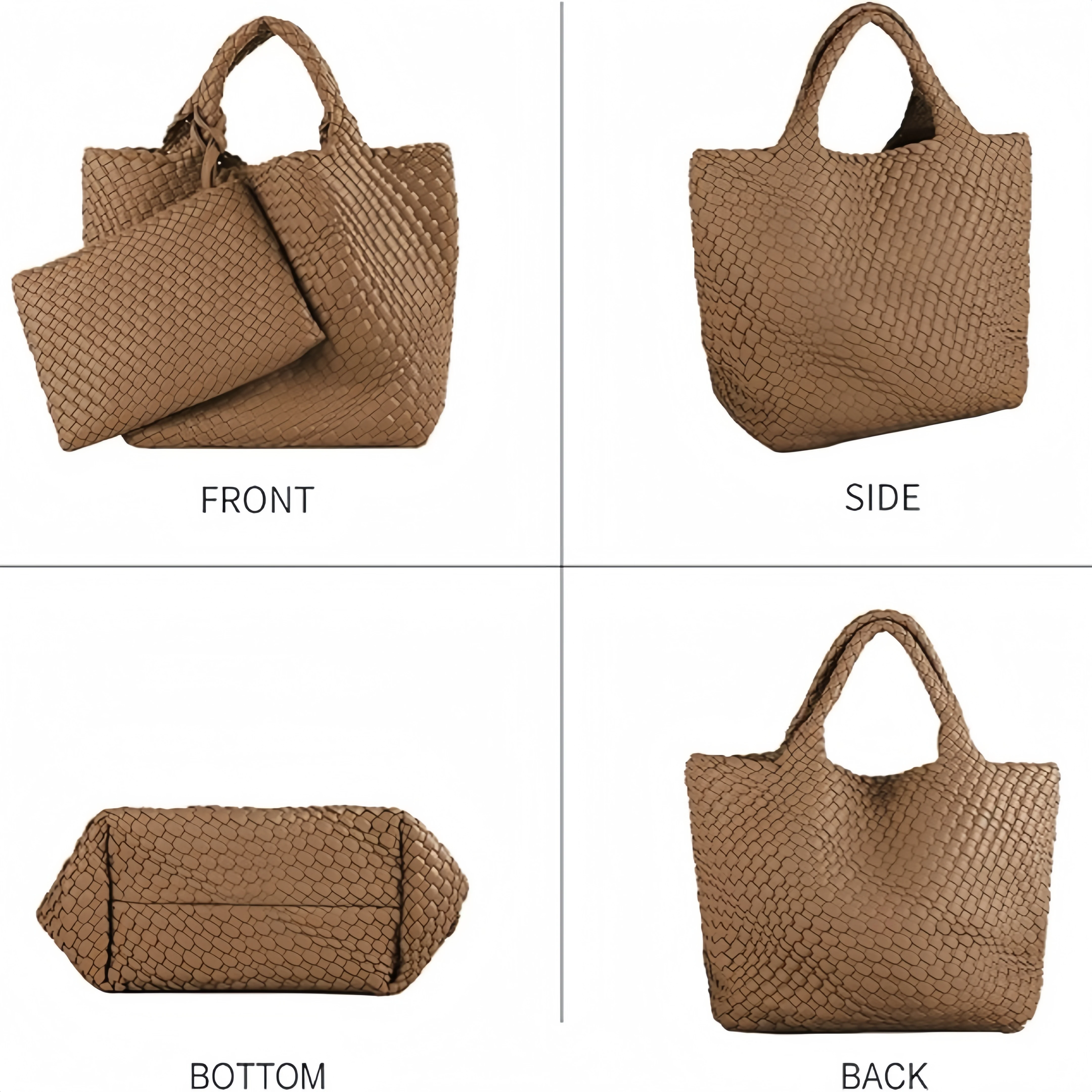 Ready to Ship Woven Tote Bag Soft PU Leather Weave Handbag in Solid Color Pure Handmade Woven Tote Bag with Mtached Weave Purse