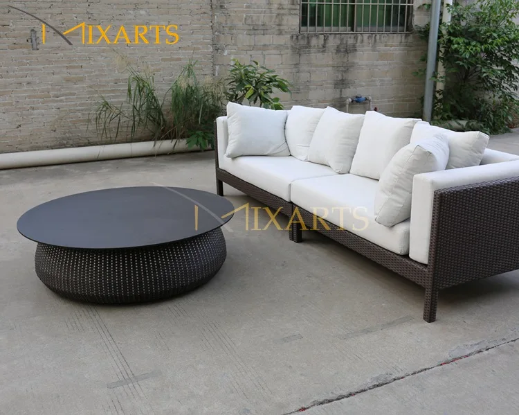 
Mixarts Patio Aluminum Table Top Rattan Wicker Coffee Tea Table 