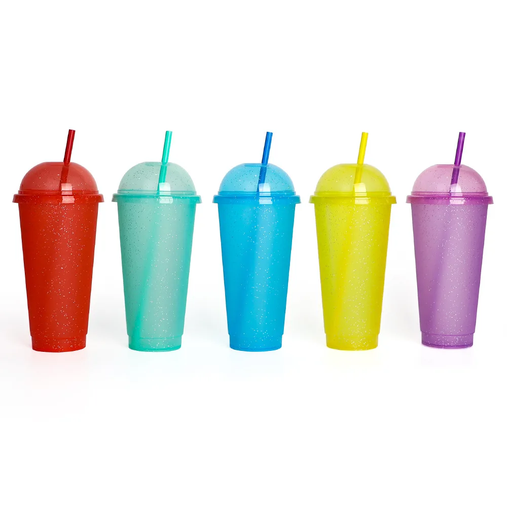 wholesale plastic cups sublimation glitter tumblers in bulk Reusable Plastic Cups With Dome Lid
