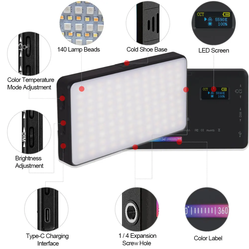 Live Conferencing Fill Light W140 RGB Camera Fill Light Adjustable Color Temperature Fill Light