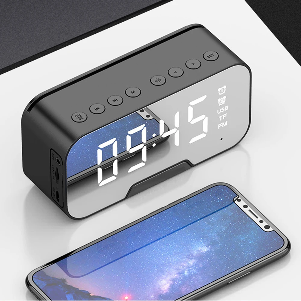 Multifunction Alarm Clock BT5.0 Speaker With Mirror For Promotional Led Mirror Alarm Clock Subwoofer