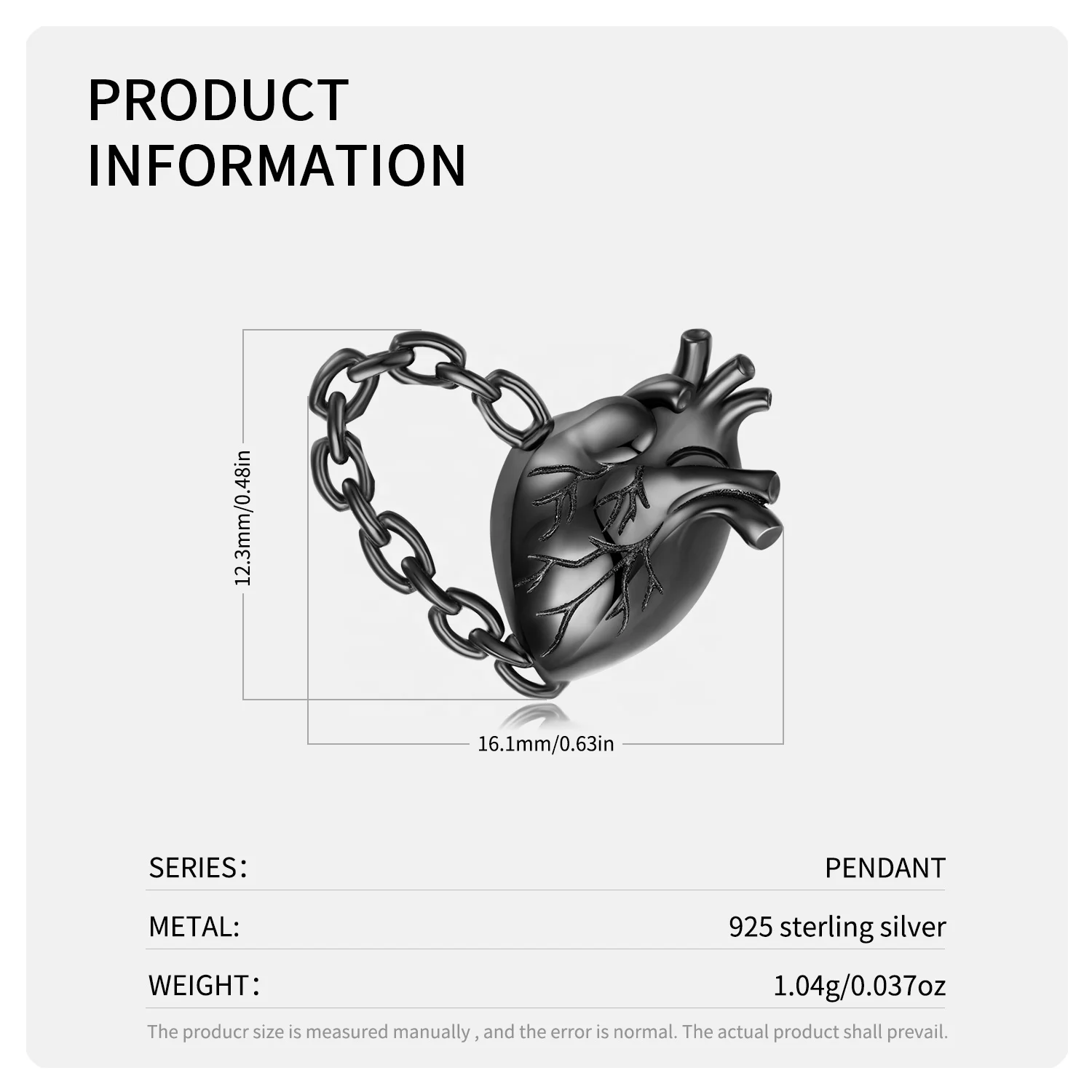 Black Gold Heart & Chain Pendant Necklace Real 925 Sterling Silver Necklace for Women Fine Jewelry Accessory Custom Necklace