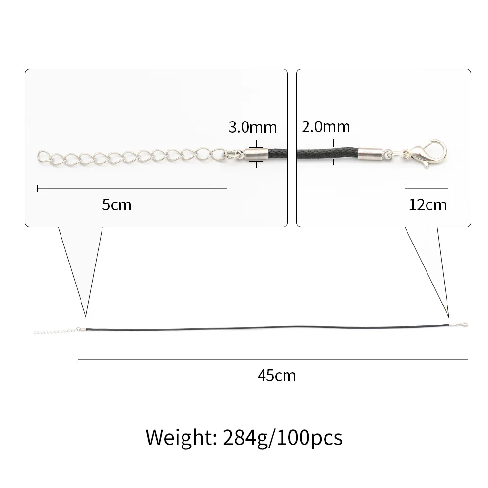Hot Sale 2.0mm*45cm Black Weight Buckle Necklace Rope 100pcs Made of Alloy Iron Zinc Jewelry Wire Findings