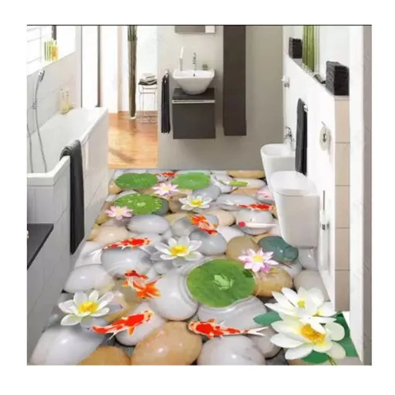 Pebble lotus carp 3D floor painting 3D pvc floor sticker