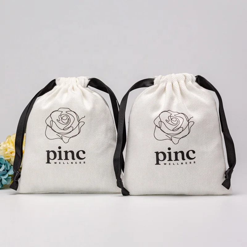 Organic Customized Logo Small Twill Cotton Pouch Clothing Shoes Dust Cotton Drawstring Bags