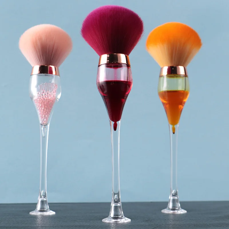 Red Wine Bottle Nail Dust Brush Loose Powder Cosmetic Glass Makeup Brushes Soft Acrylic Wine Glass Makeup Brush