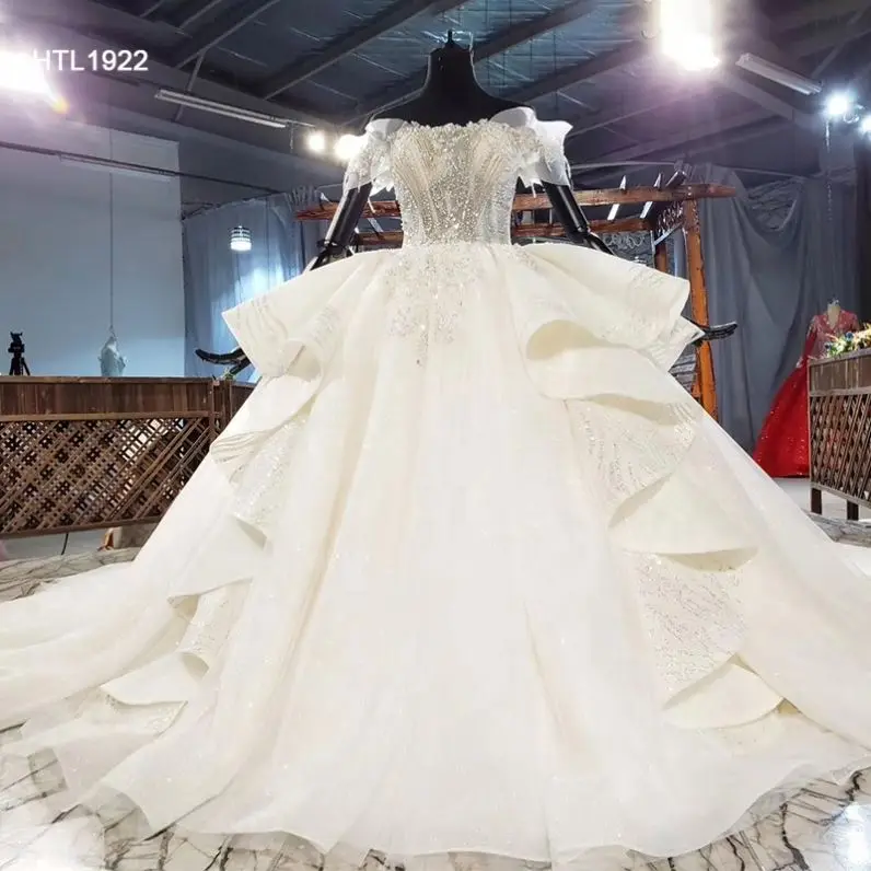 
Jancember HTL1922 O Neck Full Sleeve Puff Long Ball Gown Beaded Wedding Dresses Vestidos De Novia Wedding Gowns Plus Size 