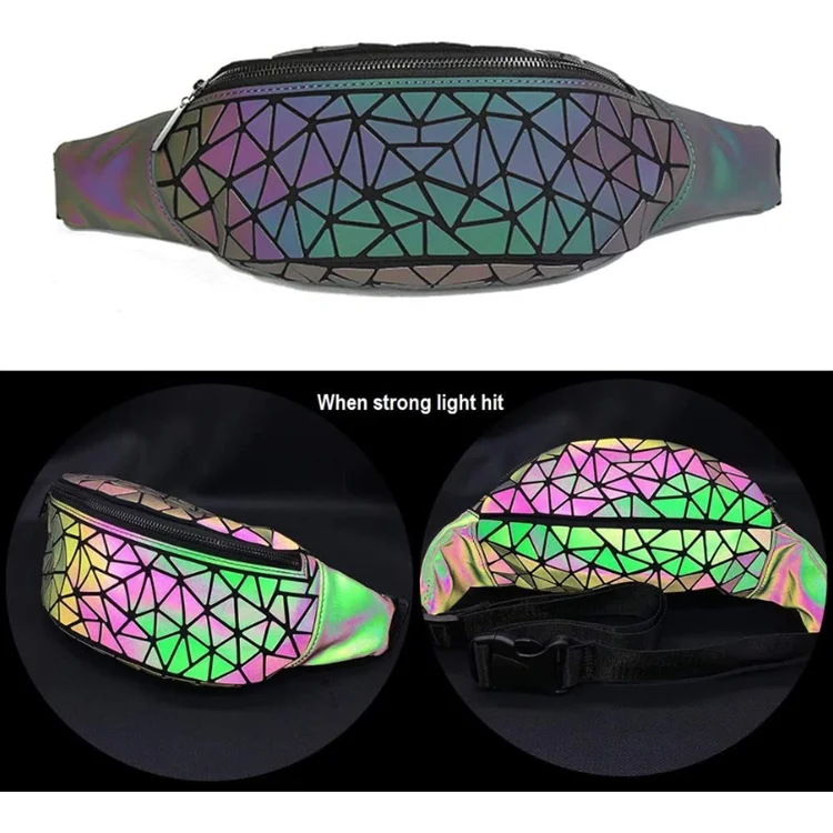 2021 fanny pack waist belted bag bum bag for women and ladies running PU geometric luminous laser elegant waist bag