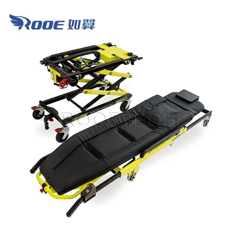 First Aid Double X-shaped Base Frame Structure Automatic Loading Powered Ambulance Stretcher