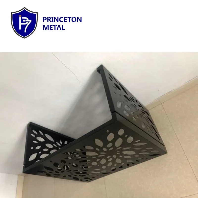 Metal privacy wall outdoor decorative protecting hood black aluminum Laser cut screen air conditioner cover