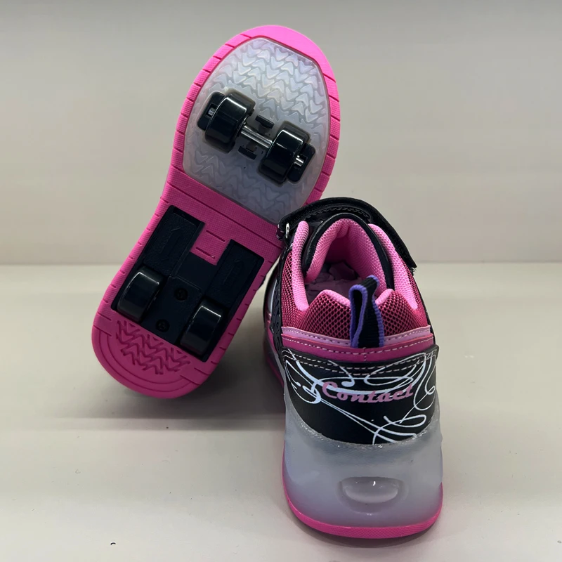 Kids Led Light Up Shoes Kick Roller Skate Shoes With Wheels Boys Girls Glowing Sneakers Usb Charging Boy Fashion Shoes