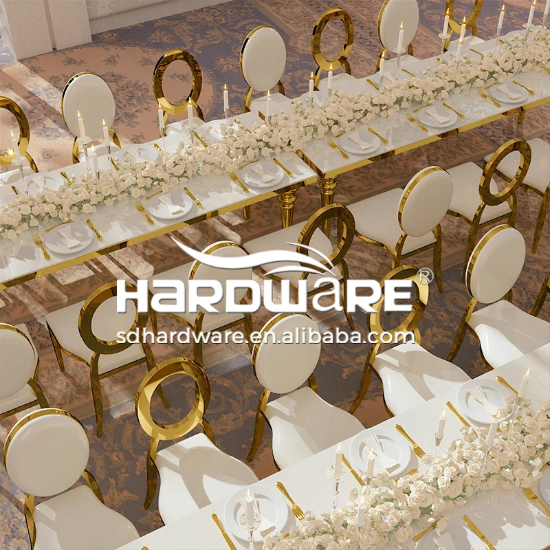 Round Back Throne Dining Chairs Gold Stainless Steel Leather Party Wedding Chair