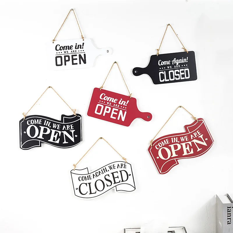 Double-sided Open/Closed License Plate Store Wall Decor Restrooms Tin Vintage Road Guide Sign Plaques Poster