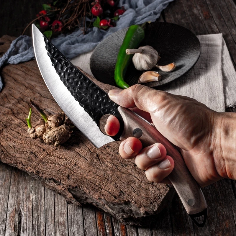 Handmade Forged Steel Full Tang Solid Wooden Handle Chef Cooking Cutting   Kitchen Slaughter Knife