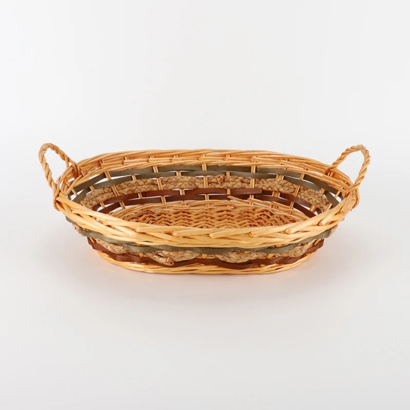 High Quality Hand-woven Oval Wicker Basket Storage Tray with Handles