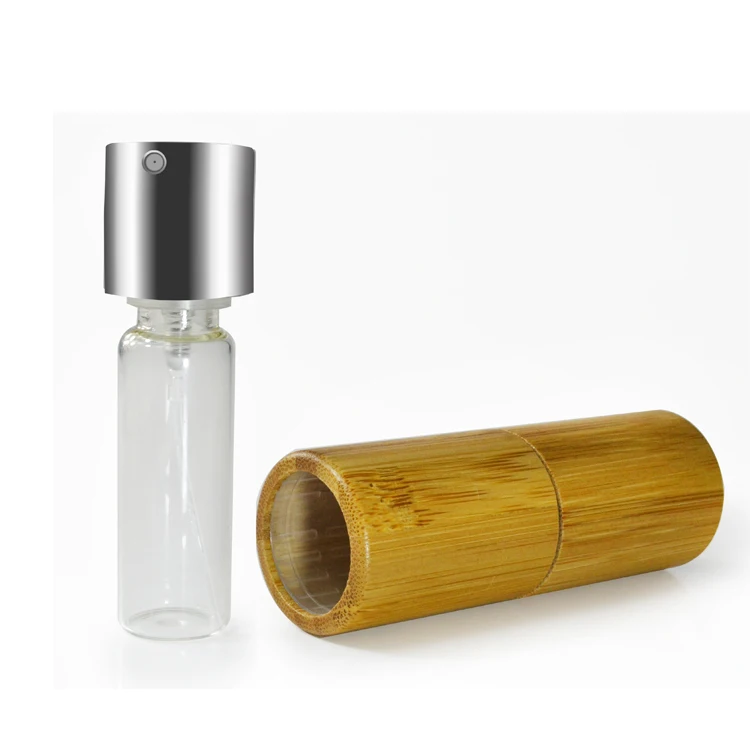 10 ml  Refillable Pocket Size Travel bamboo spray bottle atomizer  10ml glass bamboo perfume bottle