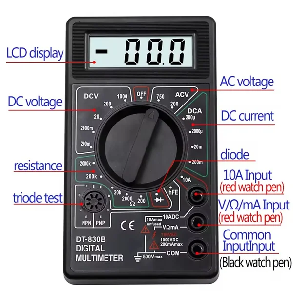 LCD Digital Mini Handheld Multimeter Voltmeter Ammeter AC/DC 750/1000V Ohm Tester Meter Probe