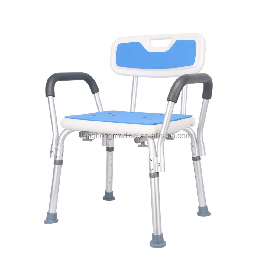 Heavy Duty 300lbload Bearing Lightweight Aluminum Frame Bathroom Shower Safety Seat Bath Chair with Armrests for Seniors