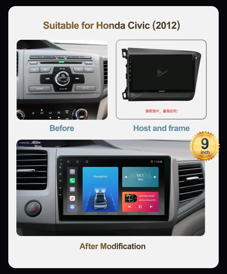 Автомобильный радиоприемник Android 10 0 QLED экран для Honda Civic 2012-2015 авто стерео мультимедийная навигация видеоплеер GPS Carplay No