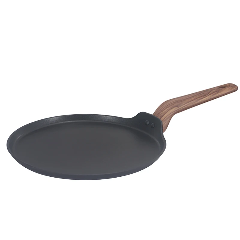 Wooden Handle Design Stone Marble Coating Good Quality Nonstick Coating Aluminum Cookware Round Pizza Grill Pan