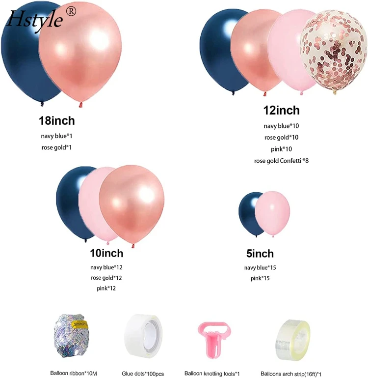 Gender Reveal Party Supplies Rose Gold Navy Blue and Pink Balloon Garland Arch Kit with Confetti Latex Balloons ST194