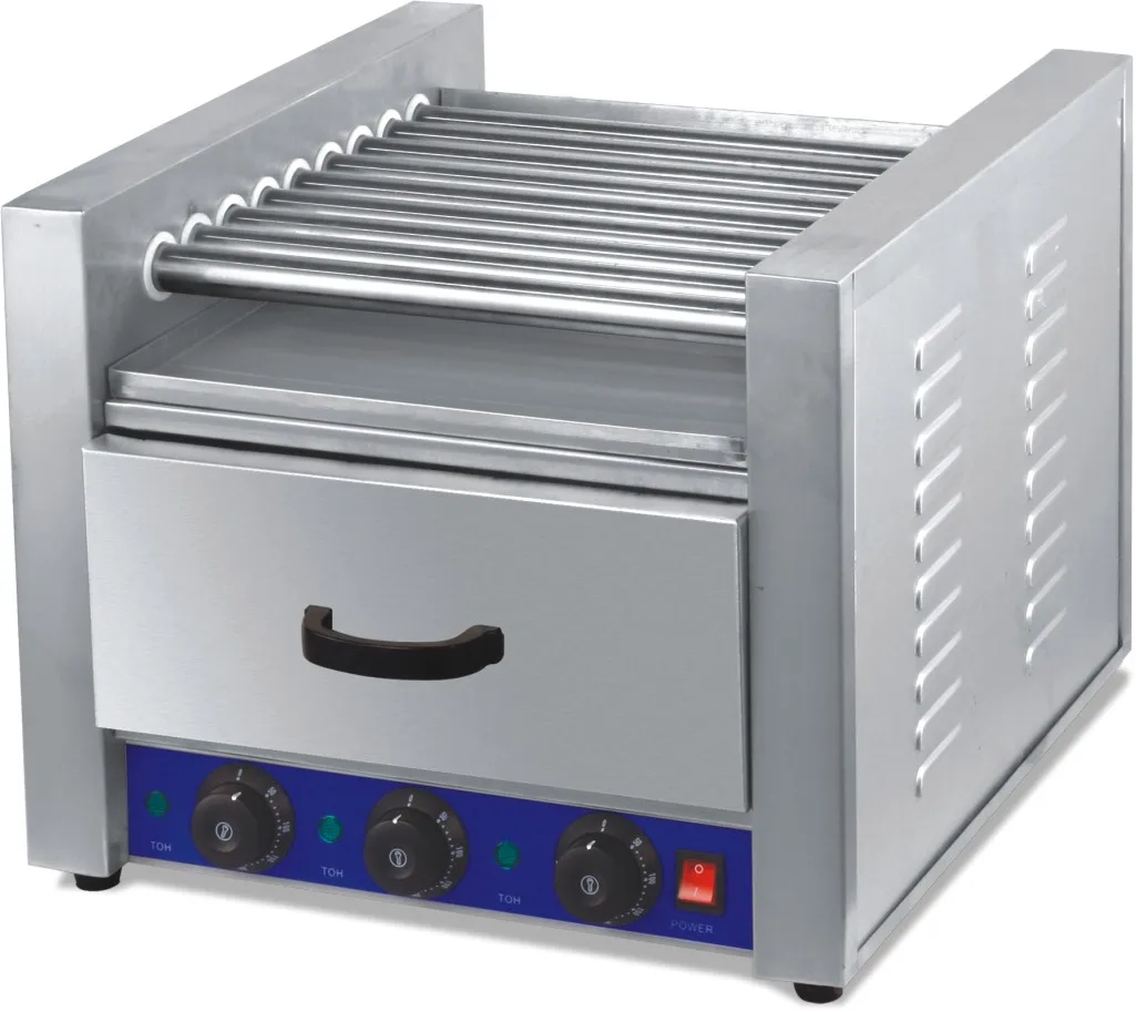 Hot Dog Commercial 11 Rollers Snack Equipment Electric Automatic Insulation Available Hot Dog Making Machine with drawer