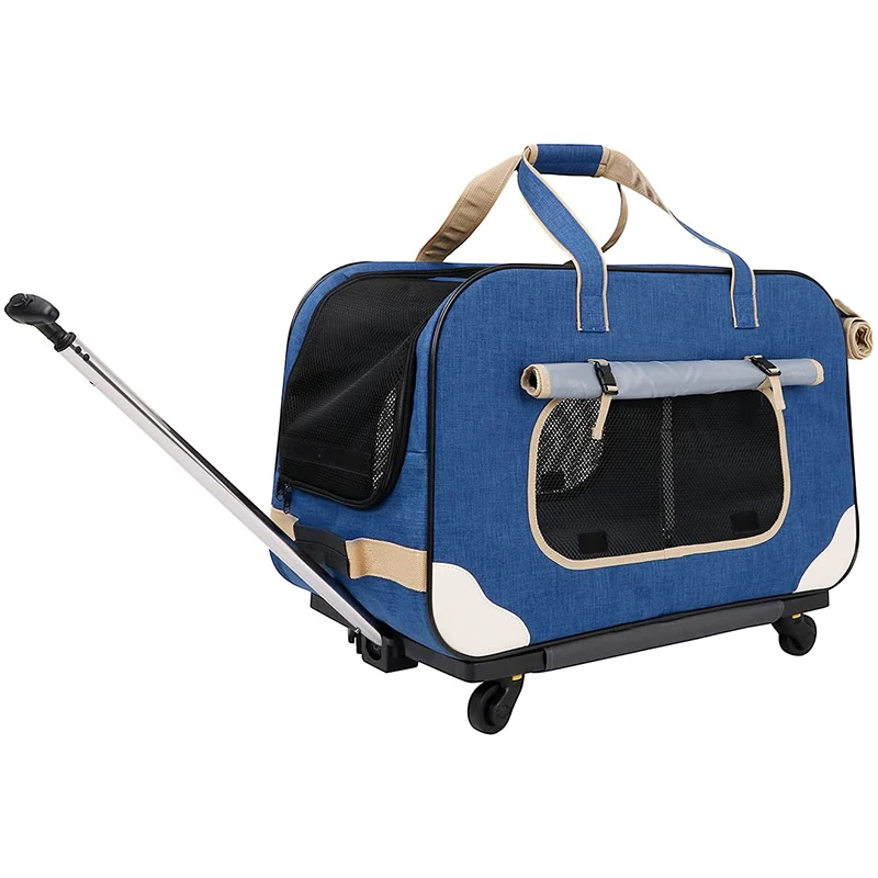 OEM 3 in 1 Pet Rolling Carrier Biodegradable Toilet Wheels Trolley Dog Carrier Collapsible and Breathable Travel Rolling Carrier