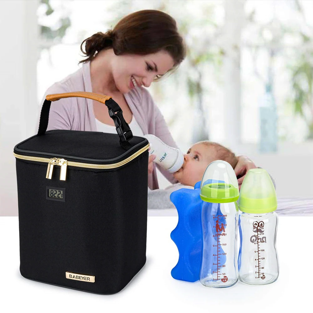Insulated Bottle cooler  Bag with Strap for baby mom breastmilk cooler bag with ice pack with Digital Thermometer