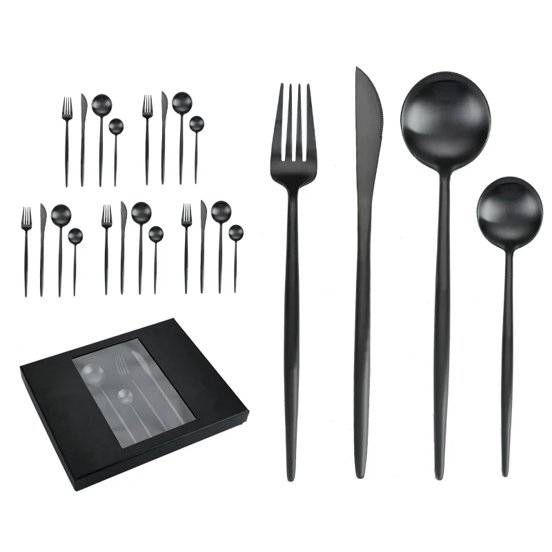 Heavy solid thick round handle 304 stainless steel flatware eating fork spoon cutlery service tableware