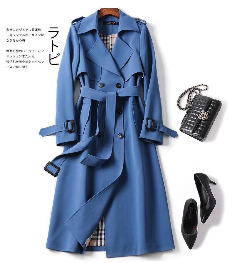Korean Style Khaki Mid-length Trench Coat Ladies Temperament Long Large Size Windbreaker Jacket