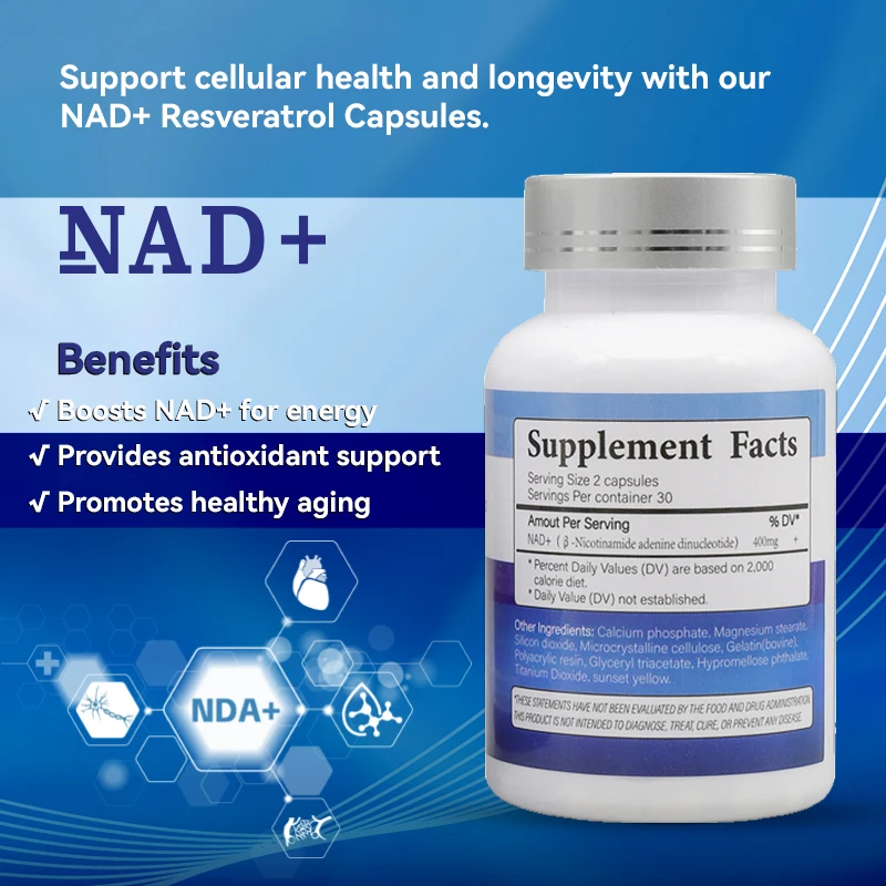 OEM NAD + RESVERATROL Capsules  Boost NAD+ for Energy  Pills  & Promotes Healthy Aging   food supplements  capsules