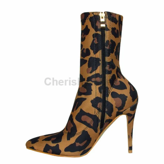 New fashion ladies boots stiletto heels footwear Sexy winter boots for wome girls heels boots leopard trendy shoes