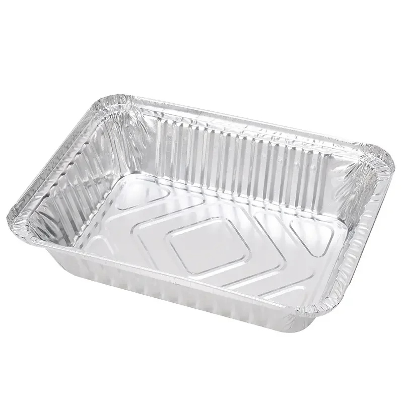 Wholesale Disposable Aluminum Food Container Silver Aluminum Foil Lunch Box Tray Airline Food Barbecue Takeaway Container