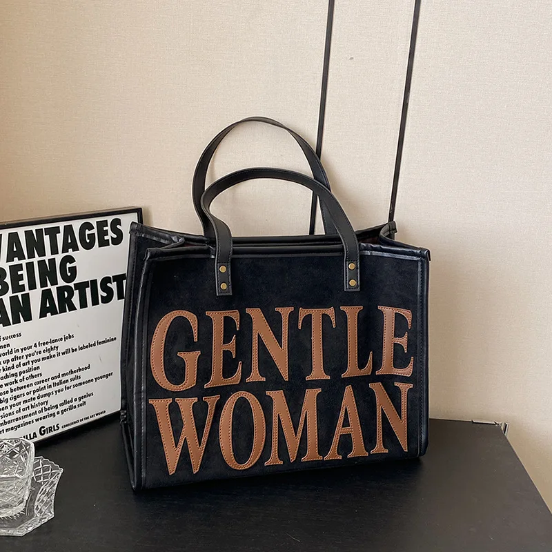 Good Quality Thai Gentle Woman Embossed Letter Suede Tote Bag