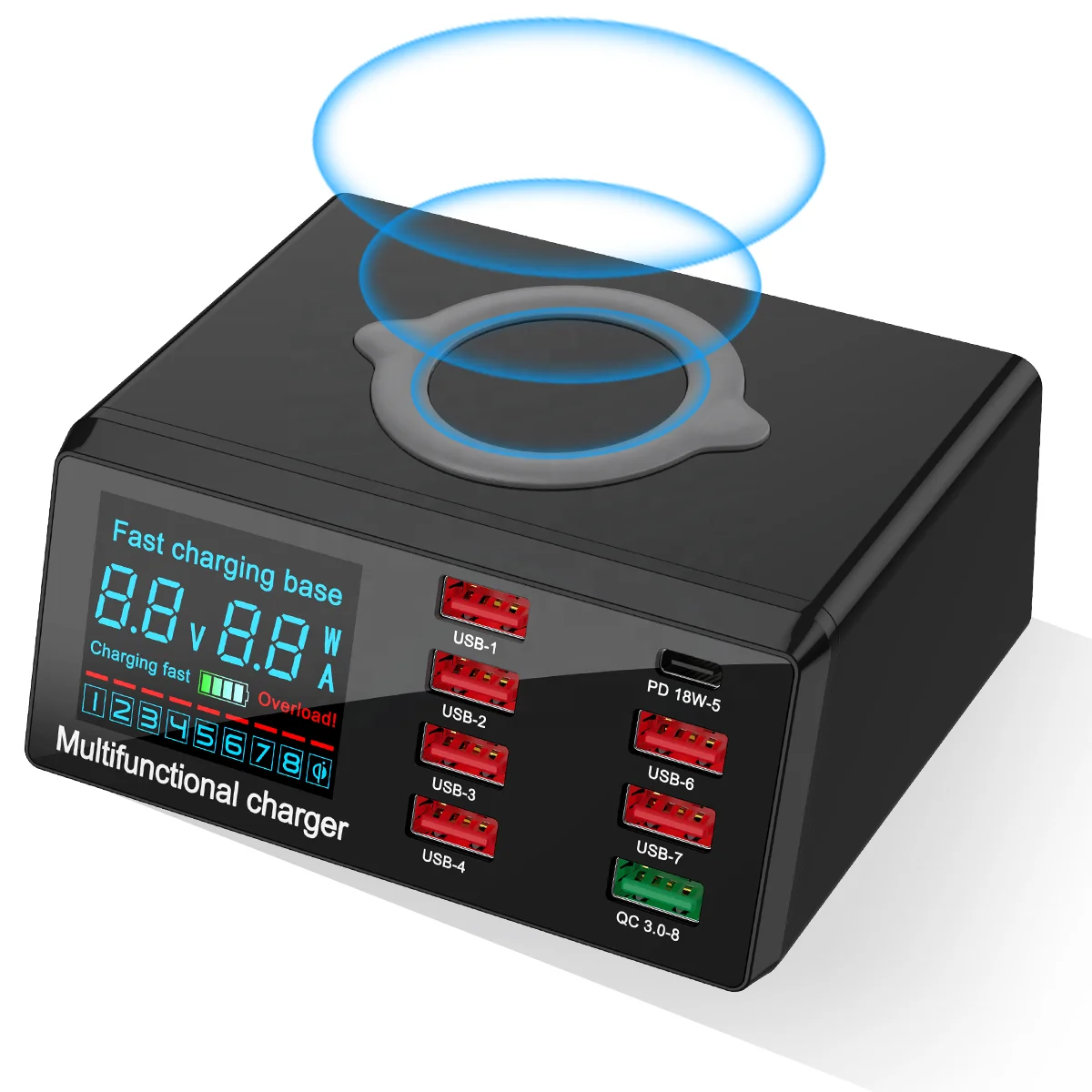 100W Fast phone Charger  PD 20W wireless phone chargers for iphone 13  Multiport With display Wireless Quick Charging Station